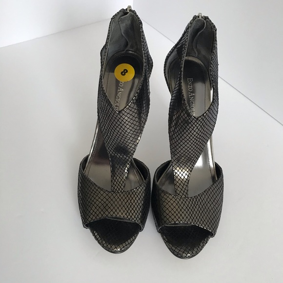 Enzo Angiolini Pewter Silver Zipper Croc Bootie Sandals - Picture 7 of 15